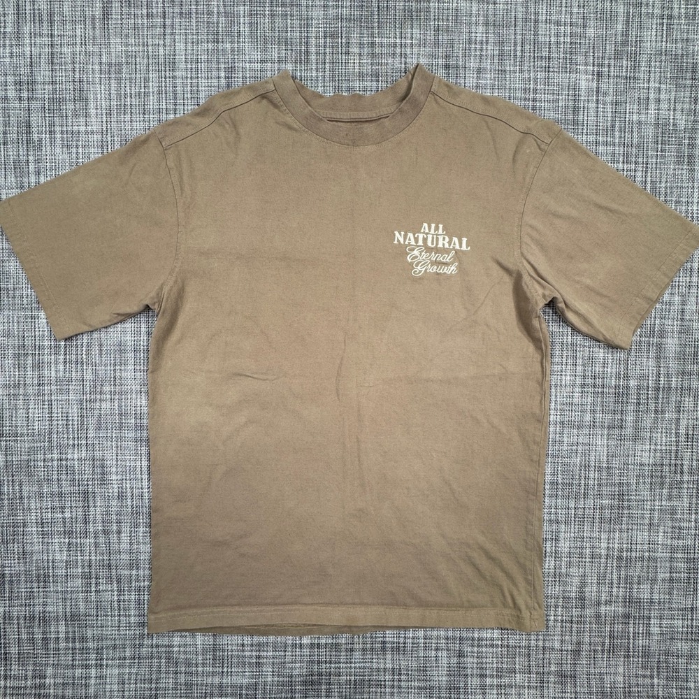 RGSTR T Shirt Mens Medium Tan Cotton Skull Mushroom Graphic All Natural Crewneck